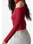 Stil Kadın Carmen Yaka Choker Detaylı Fitted Vücuda Oturan Fitilli Bluz Crop Örme Slim Kalıp 2