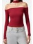Stil Kadın Carmen Yaka Choker Detaylı Fitted Vücuda Oturan Fitilli Bluz Crop Örme Slim Kalıp 3