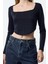 Stil Kadın Biye Detaylı Fitted Vücuda Oturan Interlok Bluz Crop Örme Slim Kalıp 1