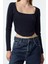 Stil Kadın Biye Detaylı Fitted Vücuda Oturan Interlok Bluz Crop Örme Slim Kalıp 2