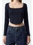 Stil Kadın Biye Detaylı Fitted Vücuda Oturan Interlok Bluz Crop Örme Slim Kalıp 3