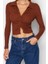 Stil Kadın Fitted Vücuda Oturan Fitilli Pamuklu Esnek Bluz Crop Örme Slim Kalıp 2