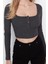 Stil Kadın Düğme Detaylı Fitted Vücuda Oturan Fitilli Esnek Bluz Crop Örme Slim Kalıp 4