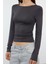 Stil Kadın Fitted Vücuda Oturan Büzgü Drape Detaylı Esnek Bluz Crop Örme Slim Kalıp Düşük Kol 3
