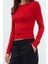 Stil Kadın Fitted Vücuda Oturan Büzgü Drape Detaylı Esnek Bluz Crop Örme Slim Kalıp Düşük Kol 2