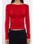 Stil Kadın Fitted Vücuda Oturan Büzgü Drape Detaylı Esnek Bluz Crop Örme Slim Kalıp Düşük Kol 3