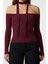 Kadın Moda Şık Crop Carmen Yaka Slim Kalıp Örme Fitilli Şal Detaylı Fitted Vücuda Oturan Esnek Bluz 1