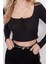 Stil Kadın Düğme Detaylı Fitted Vücuda Oturan Fitilli Esnek Bluz Crop Örme Slim Kalıp 1