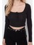 Stil Kadın Düğme Detaylı Fitted Vücuda Oturan Fitilli Esnek Bluz Crop Örme Slim Kalıp 3