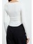 Kadın Crop Kayık Yaka Düşük Kol Slim Kalıp Örme Fitted Vücuda Oturan Büzgü Drape Detaylı Esnek Bluz 5