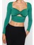 Stil Kadın Pencere Cut Out Detaylı Bluz Crop Örme Fitted Kalıp 2