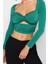 Stil Kadın Pencere Cut Out Detaylı Bluz Crop Örme Fitted Kalıp 4