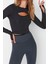 Stil Kadın Koyu Pencere Cut Out ve Baş Parmak Delik Detaylı Spor Üst Bluz Crop Örme Fitted Kalıp 1