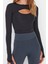 Stil Kadın Koyu Pencere Cut Out ve Baş Parmak Delik Detaylı Spor Üst Bluz Crop Örme Fitted Kalıp 2