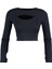 Stil Kadın Koyu Pencere Cut Out ve Baş Parmak Delik Detaylı Spor Üst Bluz Crop Örme Fitted Kalıp 3