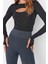Stil Kadın Koyu Pencere Cut Out ve Baş Parmak Delik Detaylı Spor Üst Bluz Crop Örme Fitted Kalıp 4