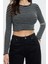 Kadın Moda Şık Crop Bisiklet Yaka Slim Kalıp Örme Triko Görünümlü Fitted Vücuda Oturan Esnek Bluz 2