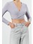 Kadın Moda Şık Üst Giyim Crop Kruvaze Yaka Slim Kalıp Örme Yaka Fitted Vücuda Oturan Esnek Bluz 2