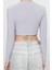 Kadın Moda Şık Üst Giyim Crop Kruvaze Yaka Slim Kalıp Örme Yaka Fitted Vücuda Oturan Esnek Bluz 5