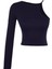 Kadın Moda Şık Crop Bisiklet Yaka Tek Kol Slim Kalıp Örme Fitilli Fitted Vücuda Oturan Esnek Bluz 1