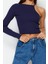 Kadın Moda Şık Crop Bisiklet Yaka Tek Kol Slim Kalıp Örme Fitilli Fitted Vücuda Oturan Esnek Bluz 2