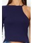 Kadın Moda Şık Crop Bisiklet Yaka Tek Kol Slim Kalıp Örme Fitilli Fitted Vücuda Oturan Esnek Bluz 5