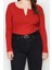 Stil Kadın U Yaka Çıtçıt Detaylı Bluz Crop Örme Regular Kalıp Büyük Beden 4