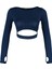 Kadın Crop Bisiklet Yaka Fitted Kalıp Örme Pencere Cut Out ve Baş Parmak Delik Detaylı Spor Üst Bluz 1