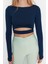Kadın Crop Bisiklet Yaka Fitted Kalıp Örme Pencere Cut Out ve Baş Parmak Delik Detaylı Spor Üst Bluz 4