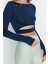 Kadın Crop Bisiklet Yaka Fitted Kalıp Örme Pencere Cut Out ve Baş Parmak Delik Detaylı Spor Üst Bluz 5