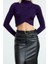 Stil Kadın Drapeli Crop Bluz Super Crop Örme Slim Kalıp 1
