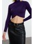Stil Kadın Drapeli Crop Bluz Super Crop Örme Slim Kalıp 2