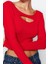 Stil Kadın Fitilli Fitted Vücuda Oturan Pencere Cut Out Detaylı Esnek Bluz Crop Örme Slim Kalıp 4