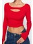 Stil Kadın Fitilli Fitted Vücuda Oturan Pencere Cut Out Detaylı Esnek Bluz Crop Örme Slim Kalıp 5