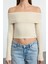 Kadın Moda Şık Üst Giyim Crop Carmen Yaka Slim Kalıp Örme Kısa Esnek Bluz 1