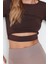 Stil Kadın Pencere Cut Out ve Baş Parmak Delik Detaylı Spor Üst Bluz Crop Örme Fitted Kalıp 2