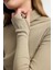 Stil Kadın Fitted Vücuda Oturan Parmak Detaylı Fitilli Esnek Bluz Crop Örme Slim Kalıp 4