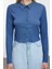 Stil Kadın Düğmeli Fitted Vücuda Oturan Polo Yaka Bürümcük Dokulu Bluz Crop Örme Slim Kalıp 3