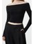 Kadın Moda Şık Üst Giyim Crop Carmen Yaka Slim Kalıp Örme Kısa Esnek Bluz 3