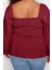 Kadın Moda Şık Büyük Beden Crop Kare Yaka Büzgülü/fırfırlı Kol Fitted Kalıp Dokuma Gipeli Bluz 5