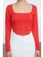 Kadın Moda Şık Crop Kare Yaka Slim Kalıp Örme Biye Detaylı Fitted Vücuda Oturan Interlok Bluz 1