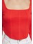Kadın Moda Şık Crop Kare Yaka Slim Kalıp Örme Biye Detaylı Fitted Vücuda Oturan Interlok Bluz 4