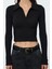 Kadın Moda Şık Üst Giyim Crop Polo Yaka Slim Kalıp Örme Dokulu Kumaş Fitted Vücuda Oturan Bluz 1