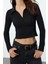 Kadın Moda Şık Üst Giyim Crop Polo Yaka Slim Kalıp Örme Dokulu Kumaş Fitted Vücuda Oturan Bluz 2