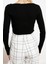 Kadın Crop Kayık Yaka Slim Kalıp Örme Fitilli Fitted Vücuda Oturan Pencere Cut Out Esnek Bluz 4