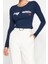 Kadın Şık Crop Bisiklet Yaka Slim Kalıp Örme Slogan Baskılı Fitted Vücuda Oturan Esnek Ribana Bluz 4