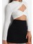 Stil Kadın Astarlı Pencere Cut Out Detaylı Bluz Crop Örme Fitted Kalıp 2