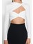 Stil Kadın Astarlı Pencere Cut Out Detaylı Bluz Crop Örme Fitted Kalıp 3