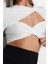 Stil Kadın Astarlı Pencere Cut Out Detaylı Bluz Crop Örme Fitted Kalıp 4
