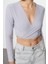 Stil Kadın Yaka Fitted Vücuda Oturan Esnek Bluz Crop Örme Slim Kalıp 2